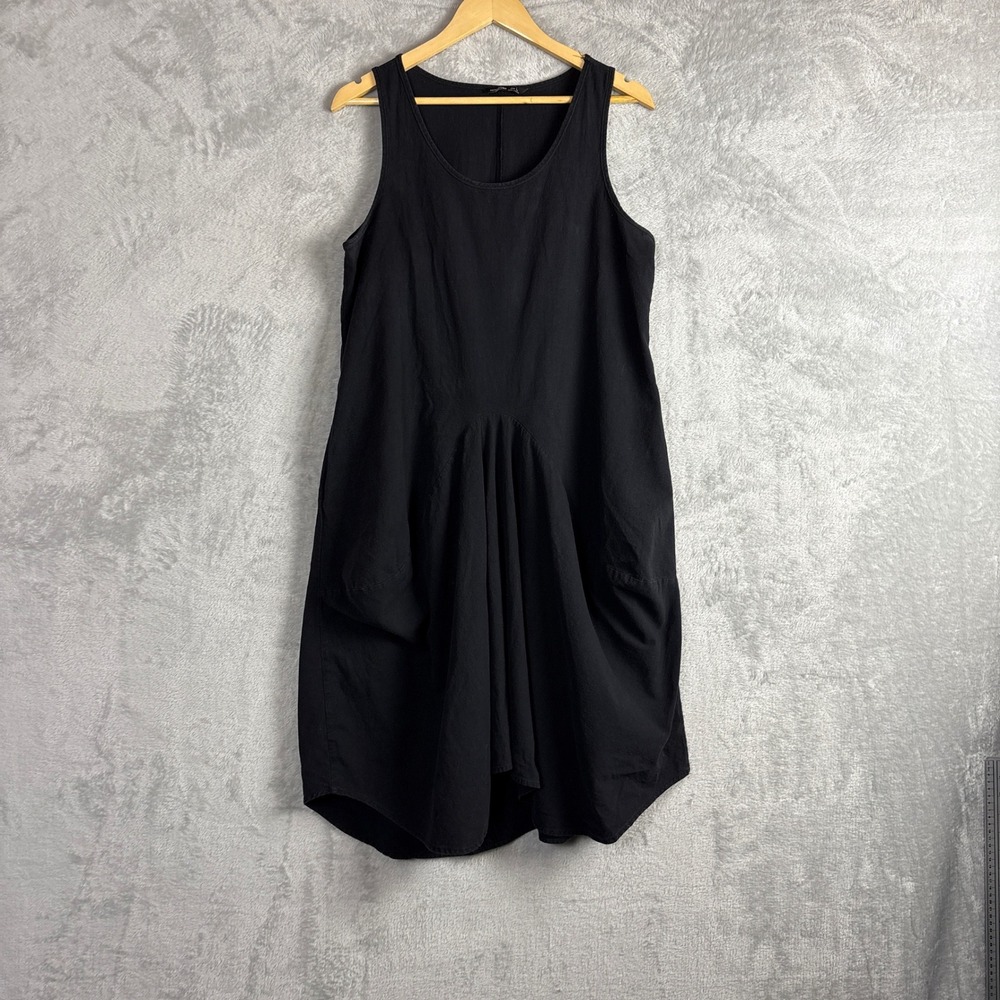 Noracora Dress Pleated Bubble Hem Size L Black Cotton Sleeveless Pockets Boho